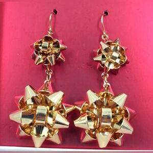 Christmas Gold Bow Dangle Earrings Jewelry Holiday New